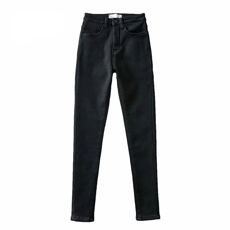 Women Denim Pencil Pants Casual Basic Skinny Jeans Velvet Long Trousers Autumn Winte