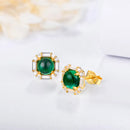 Sterling Silver Round Emerald Gemstone Engagement 18K Gold Plated Earrings For Women Fine Jewellery