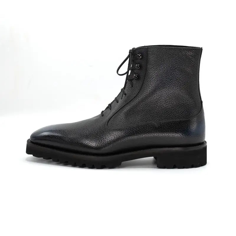 Solid Winter Black Men Boots Shoes Work Boots Add Velvet Simple Lace Up Shoes Men Genuine Leather