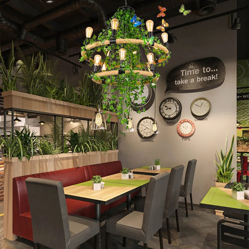 Multi Heads Simulation Green Leaf Chandelier Corridor Lighting Decoration Lamp