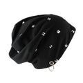 Black beanie with silver studs on a white background, Obroi