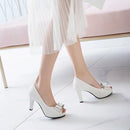 Summer Pumps Women's bow-knot Thick heel Shoes Fight Fish Mouth Fine With High Heels 9CM