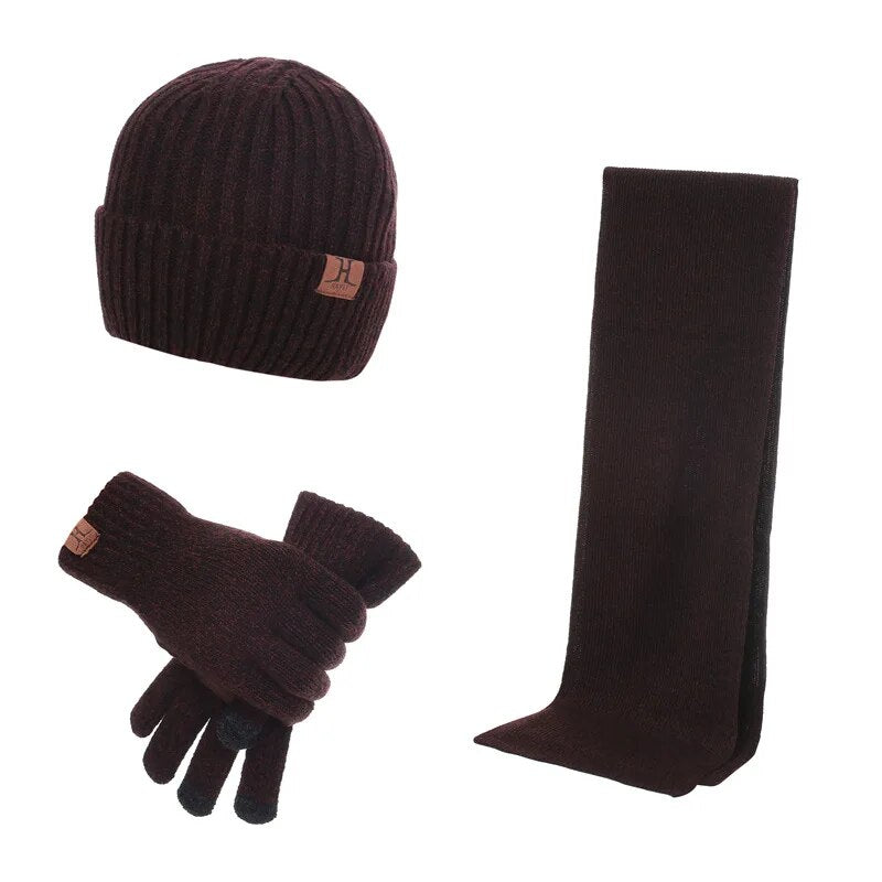 Winter Hats for Men Hat Scarf Gloves Set Long Brand Scarf Knit Beanie Caps for Men Gift