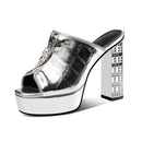 Women Ladies Leather Platform Sandals Square Toes Thick Heels Summer Shoes