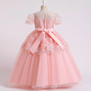 Girls Clothes Summer Lace Princess Dress Beaded Wedding Dress Puff Sleeve Long Skirt Children Show Puff Skirt