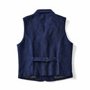 Retro Indigo Jacket Vest Men Cotton Thick Lapel Blue Dyed Vest  Autumn Casual Cardigan Coat