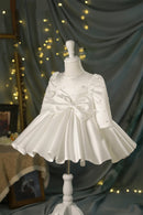 Birthday Dress For Baby Girl Pearl Long Sleeve Baby Baptism Dress Bow Princess Girls Dress
