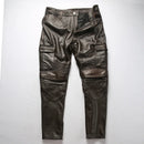 Mens Motorcycle Biker Genuine Leather Pants Real Slim Pencil Design Men Cargo Trousers