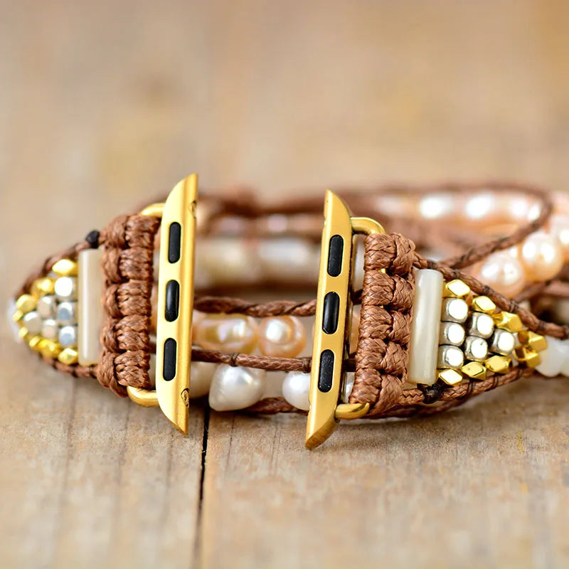 Elegant Freshwater Pearl Women Watch Band Beads Boho Watch Strap Wrist Band Bracelet Accessories