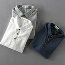 Summer Shirt Men Short Sleeve Loose Thin Cotton Linen T-Shirts Solid Color Trend Male Turn Down Collar Tees