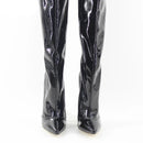 Black patent leather boots with WonderHeel branding on a white background, Obroi