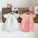 Baby Girls Bodysuit Dress Elegant Summer Ruffles Short Sleeve Jumpsuit Cute Party Princess Outfit
