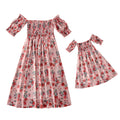 Floral off-shoulder dresses on a white background, Obroi