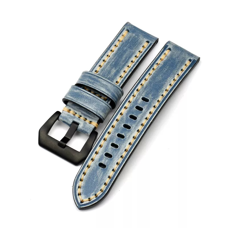Handmade vintage denim blue leather strap leather Watchband Thick and thick men's watch accessory