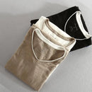 Men Long Sleeve T-shirt Cotton V-neck Solid Casual Tops Tees for Men Vintage Frayed Collar and Raw Edges Tshirt