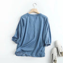 Summer embroidery denim blouse women casual denim tops and blouses