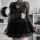 Goth Cross Black Skirt Vintage Lace Trim Mini Skirt Gothic Grunge High Waist Ruffle Summer Skirt Women