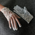 Women's elegant pearl beaded white mesh glove female sunscreen short lace driving glove
