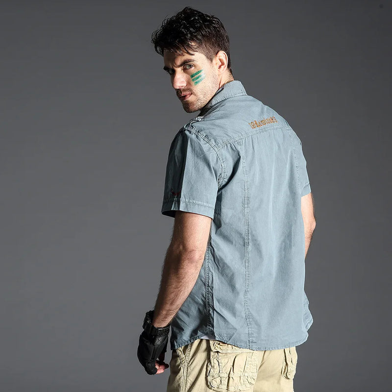Summer Men Casual Shirt Embroidery Male Tooling Shirts Men Clothing Outdoor hunting