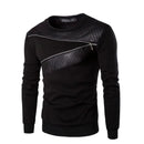 Men Leather T-Shirts Long Sleeve O Neck Gothic Punk Style Black Tees Shirts With Zippers For Hipster