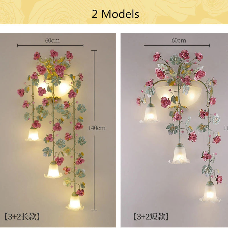 Flower Grass Wall Lights With Roses Iron Art long Wall Lamp Decorative lamp Porch lamp background Home Lighting