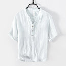 Retro Pure Linen Shirt Men Brand Short Sleeve Shirts For Men
