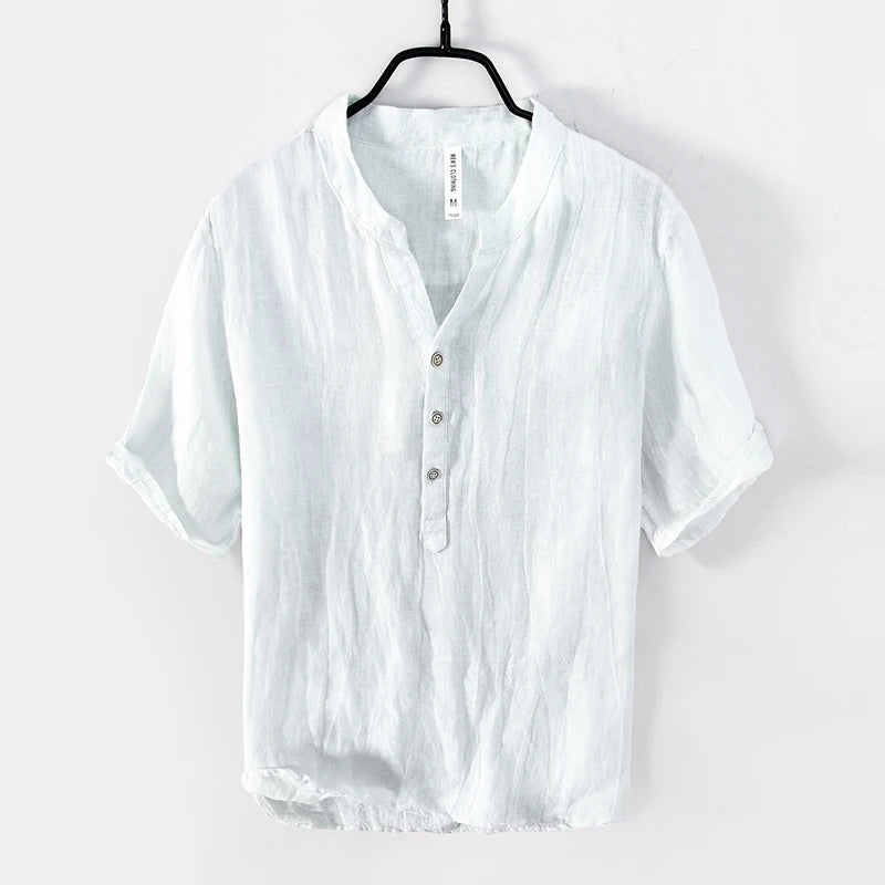 Retro Pure Linen Shirt Men Brand Short Sleeve Shirts For Men