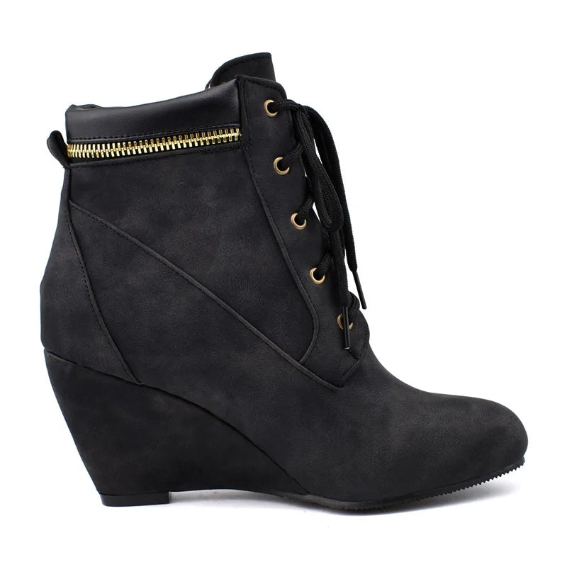 Winter Women snow Boots Round Toe Wedge Ankle Boots For Women Shoes High Heels Women Motorcycle