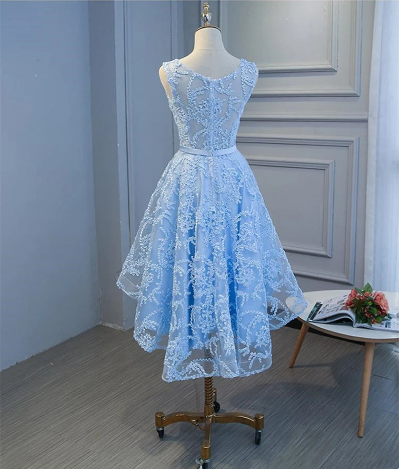 Elegant Lady Light Blue Bridesmaid Dresses Organza with Lining and Applique Zipper