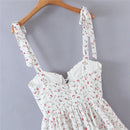 Vintage Spring Summer Chic Floral Lace Square Neck Cute Cake Cascading Ruffled Strap Mini Dress Woman