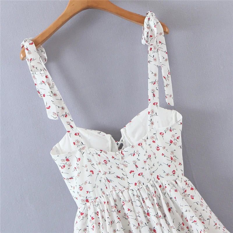 Vintage Spring Summer Chic Floral Lace Square Neck Cute Cake Cascading Ruffled Strap Mini Dress Woman