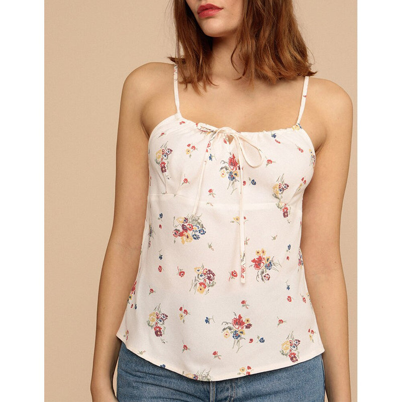 Beach Style Summer Tops For Women Vintage Floral Spaghetti Strap Top Tie Up Neck Sleeveless Casual Cami Top