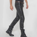 Men Windproof Motorcycle Genuine Leather Pants Casual Biker Trousers