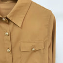 Blouse Shirt Women's Long Sleeve Lion Buttons Pockets Blouse Shirt Top