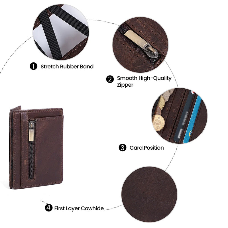 Men Magic Wallet Genuine Leather Card Holder with Coin Pocket Business Thin Minimalist RFID Man Purse Money Bag Cash Clip