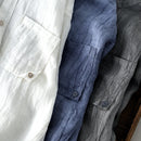 Pure linen stand collar white shirts men casual spring summer shirt for men top