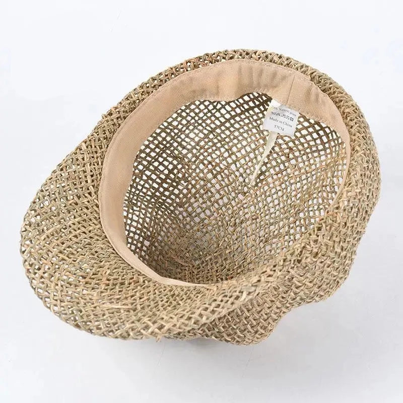 Panama seagrass Straw Hat Berets Solid Lady Shade Sun Protection Hat Spring Summer Cap Women Octagonal Chapeau