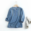 Summer embroidery denim blouse women casual denim tops and blouses