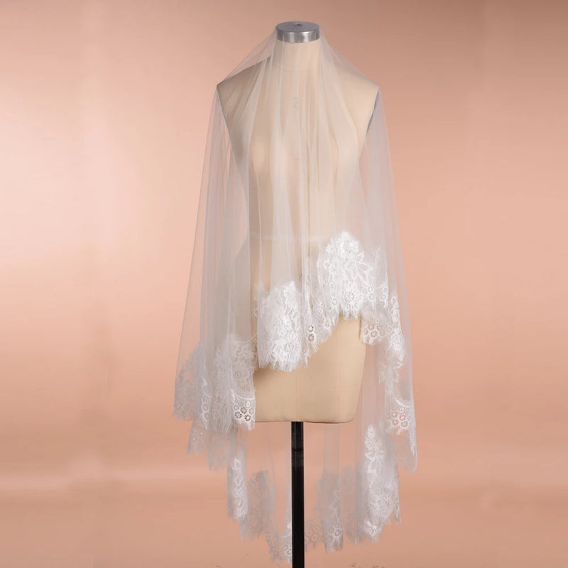 Cathedral Wedding Veils Long Bridal Veil One Layer White Ivory Lace Bride Veils Wedding Accessories