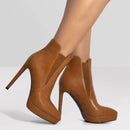 Spring Brown Ankle Boots Thin High Heels Concise Mature Booties