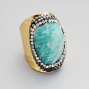 Plated Amazonite Paved Rhinestone Party Ring for Woman Wedding Cocktail Rings