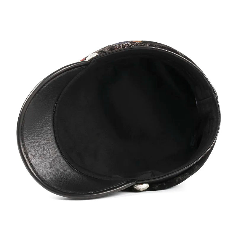 Genuine Leather Hats Women Novelty Personality Graffiti Casual Flat Caps Male Youth Navy