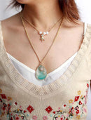 Trendy Chunky Gold Plated Chain Amazonite Stone Pendant Women Rosary Necklece Luxury Jewelry