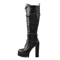 Women  Platform Black Matte Side Zip Front Lace-Up Knee High Boots Big Size Lady midClassic Long Winter Boots