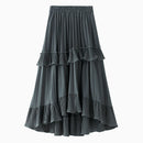 Autumn Pleated Skirt High Waist Irregular Hem Flouncing Women Long Skirts Saia Women White Skirts