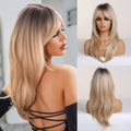 Long Straight Wigs Ombre Black Blonde Ash Wigs with Bangs Wigs