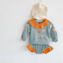 Autumn Infant Baby Girls Clothes Suit Knitted Embroidered Lotus Leaf Collar Toddler Baby Girls Sweater Sets