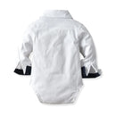 Baby Boys Tie Romper Clothes Cotton Shirt Toddler Formal Jumpsuit Birthday One-piece Long Sleeve Children Party Clothes