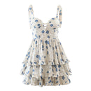 Summer Sling Dress Women Floral Ruffle Cake Mini Dress Sweet Ladies Holiday