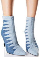 Denim Ankle Boots Pointed Toe High Heel Cowboy Ankle Boots Ladies Zip Gladiator